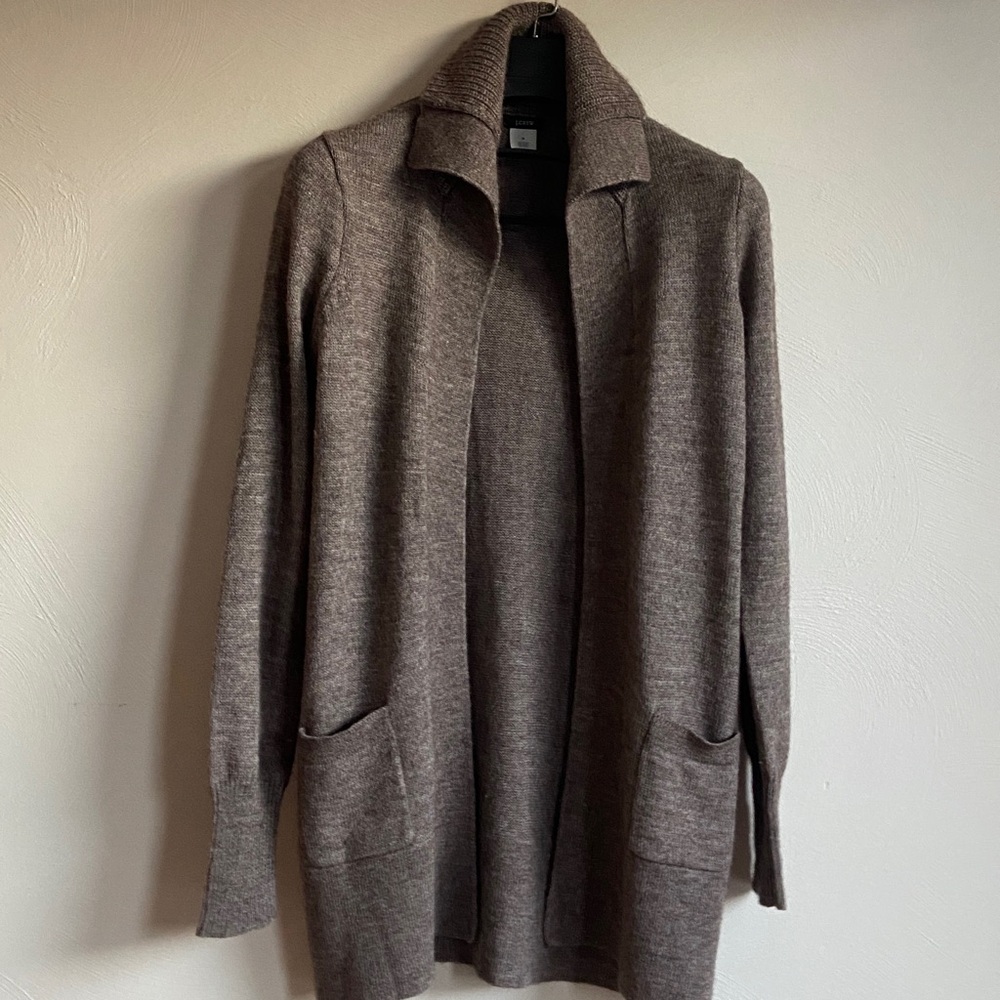 J.Crew alpaca wool collared  open-front brown/taupe cardigan sweater M